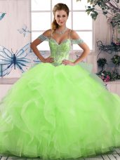 Colorful Sleeveless Lace Up Floor Length Beading and Ruffles Sweet 16 Dress