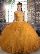 Shining Tulle Sleeveless Floor Length Sweet 16 Quinceanera Dress and Beading and Ruffles