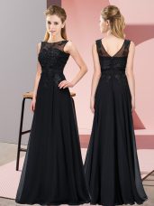 High Class Beading and Appliques Bridesmaid Dress Black Zipper Sleeveless Floor Length