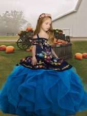 Popular Floor Length Blue Little Girls Pageant Dress Wholesale Straps Sleeveless Lace Up