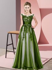 Lovely Sleeveless Floor Length Beading and Lace Zipper Dama Dress for Quinceanera with Olive Green