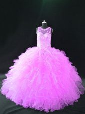 High Quality Lilac 15th Birthday Dress Sweet 16 and Quinceanera with Beading and Ruffles Scoop Sleeveless Lace Up