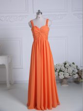 High Class Orange Straps Zipper Ruching Bridesmaid Dresses Sleeveless