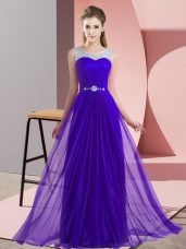 Artistic Purple Scoop Neckline Beading Quinceanera Court of Honor Dress Sleeveless Lace Up