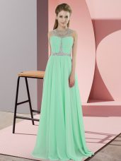 Custom Fit Apple Green Sleeveless Beading Floor Length Homecoming Dress