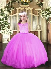 Lilac Scoop Neckline Beading Little Girls Pageant Gowns Sleeveless Zipper