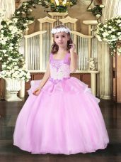 Sleeveless Lace Up Floor Length Beading Winning Pageant Gowns