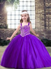 Fashionable Straps Sleeveless Lace Up Little Girls Pageant Dress Wholesale Purple Tulle