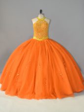 Floor Length Ball Gowns Sleeveless Orange Sweet 16 Dress Lace Up