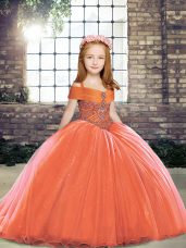 Excellent Orange Red Sleeveless Tulle Lace Up Kids Formal Wear for Party and Sweet 16 and Wedding Party