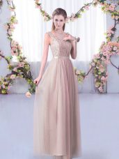 Luxurious Pink Side Zipper Vestidos de Damas Lace and Belt Sleeveless Floor Length