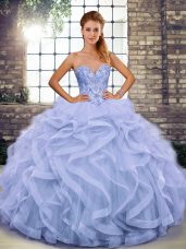 Floor Length Lavender Quince Ball Gowns Sweetheart Sleeveless Lace Up