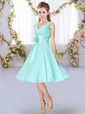 Inexpensive Chiffon Sleeveless Knee Length Dama Dress and Hand Made Flower