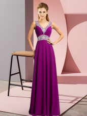 Purple Sleeveless Chiffon Lace Up Evening Wear for Prom and Party