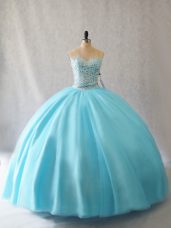 Floor Length Ball Gowns Sleeveless Aqua Blue Quinceanera Gown Lace Up