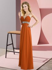 Rust Red Straps Criss Cross Beading Evening Wear Sleeveless