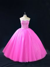 Lilac Ball Gowns Sweetheart Sleeveless Tulle Floor Length Lace Up Beading 15th Birthday Dress