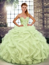 Floor Length Yellow Green Quinceanera Dress Sweetheart Sleeveless Lace Up