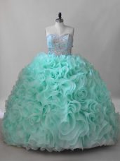 Luxury Ball Gowns Sleeveless Apple Green 15th Birthday Dress Brush Train Lace Up