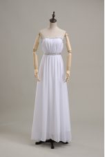 White Sleeveless Beading Floor Length Bridal Gown