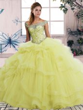 Hot Sale Tulle Sleeveless Floor Length Sweet 16 Dresses and Beading and Ruffles