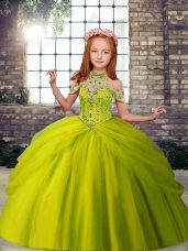 Top Selling Olive Green Halter Top Lace Up Beading Little Girls Pageant Dress Wholesale Sleeveless