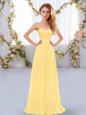 Custom Made Gold Empire Sweetheart Sleeveless Chiffon Floor Length Lace Up Ruching Bridesmaid Dresses