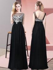 Lovely Floor Length Empire Sleeveless Black Prom Dresses Backless