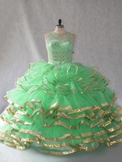 Delicate Green Scoop Lace Up Beading and Ruffles 15 Quinceanera Dress Sleeveless