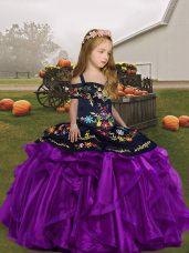 Beauteous Straps Sleeveless Organza Child Pageant Dress Embroidery Lace Up