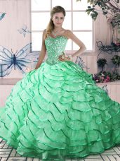 Sexy Sleeveless Brush Train Ruffled Layers Lace Up Ball Gown Prom Dress