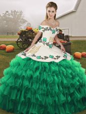 Delicate Turquoise Sleeveless Organza Lace Up Quinceanera Dresses for Military Ball and Sweet 16 and Quinceanera