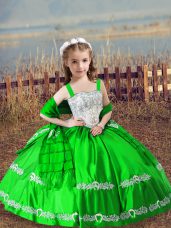 Sleeveless Floor Length Beading and Embroidery Lace Up Winning Pageant Gowns with Green