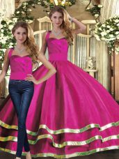 Fuchsia Sleeveless Ruffled Layers Floor Length 15th Birthday Dress