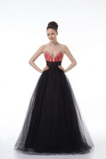 Sleeveless Floor Length Beading Zipper Evening Dress with Black