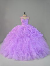 Classical Ball Gowns Sweet 16 Quinceanera Dress Lavender Scoop Organza Sleeveless Lace Up