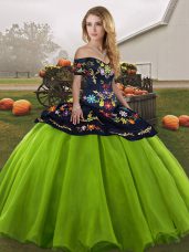 Noble Sleeveless Tulle Floor Length Lace Up Vestidos de Quinceanera in with Embroidery