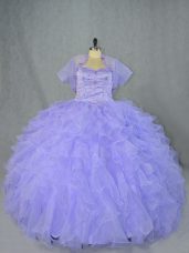 Lavender Sweetheart Lace Up Beading and Ruffles Quinceanera Gowns Sleeveless