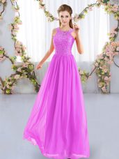 Lace Quinceanera Dama Dress Fuchsia Zipper Sleeveless Floor Length