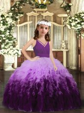 Ball Gowns Little Girls Pageant Dress Multi-color V-neck Tulle Sleeveless Floor Length Zipper