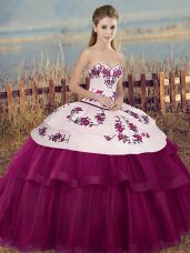 Sweetheart Sleeveless Lace Up Quinceanera Gown Fuchsia Tulle