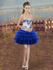 Modest Ball Gowns Evening Dress Royal Blue Sweetheart Organza Sleeveless Mini Length Lace Up