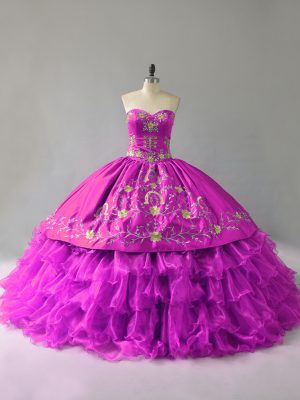 On Sale Purple Sweetheart Lace Up Embroidery and Ruffles Sweet 16 Dresses Sleeveless