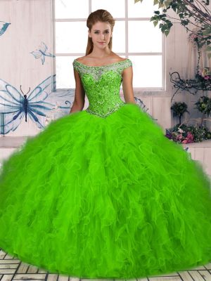 Gorgeous Sleeveless Beading and Ruffles Lace Up Ball Gown Prom Dress