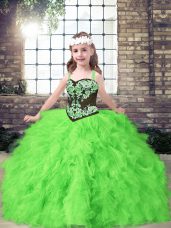 Trendy Embroidery and Ruffles Kids Pageant Dress Lace Up Sleeveless Floor Length