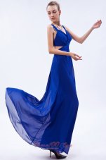 2013 Royal Blue Empire Straps Prom Dress Chiffon Ruch