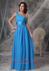 Clearence Sky Blue One Shoulder Elegant Bridesmaid Dress Chiffon Beading