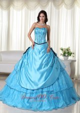 Aqua Ball Gown Strapless Floor-length Organza Beading Quinceanera Dress