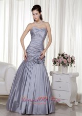 Fashion Grey A-line Sweetheart Floor-length Taffeta Hand Made Flowers Prom Dress