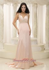 Fashion Straps Baby Pink Elastic Woven Satin Ruched Bodice For Evening Dress Custom Made